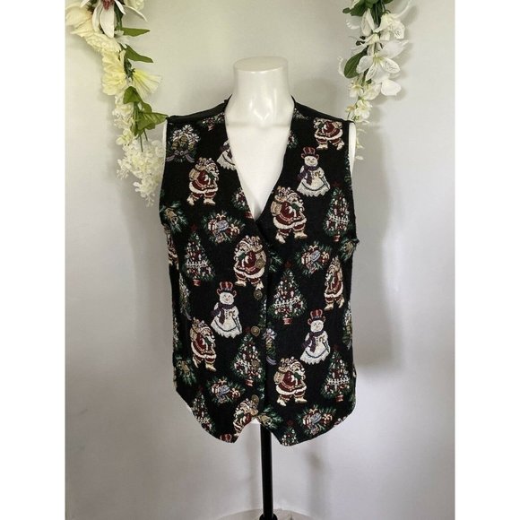 Vintage Christmas Santa Women's L Tapestry Vest Vintage Adjustable Bobbie Brooks - Picture 9 of 10